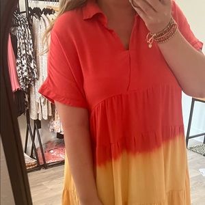 Collard Tiered Dress With Frayed Hem